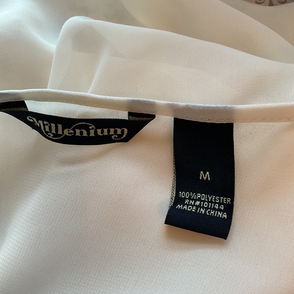 Millennium Beige 3/4 Sleeve Lace Hi/lo Lace Boho Peasant Cottage Top M - Picture 5 of 6